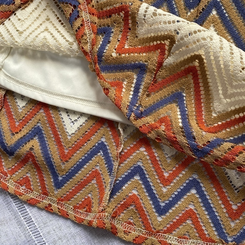 Sharagano crochet NWOT shortsleeved dress in earth tones. - Picture 7 of 17